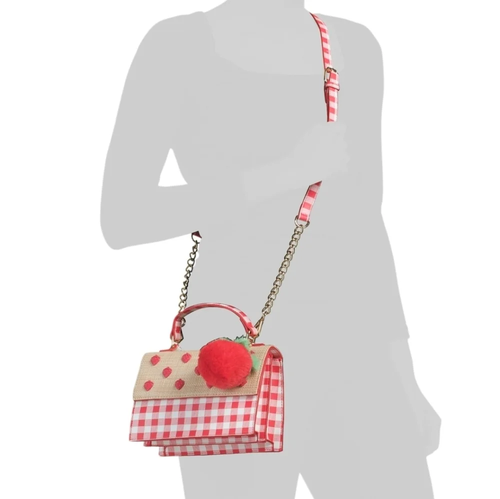 ❤️▪️Betsey Johnson▪️Red & Beige Strawberry Embellished Top-Handle Satchel